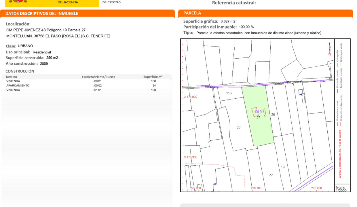 Certificación Descriptiva y Gráfica Catastral 38027A0190002700